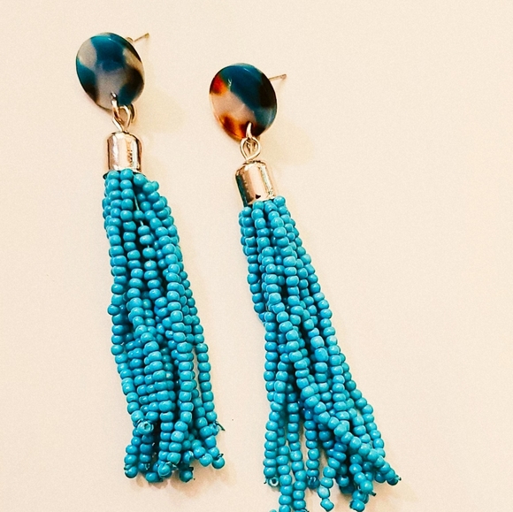 Hand Crafted Jewelry - Turquoise Chandelier Beaded Earrings